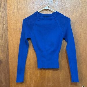 Blue Ribbed Knit Sweater